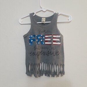 Gray Tank Top with Fringe and Sequin Design